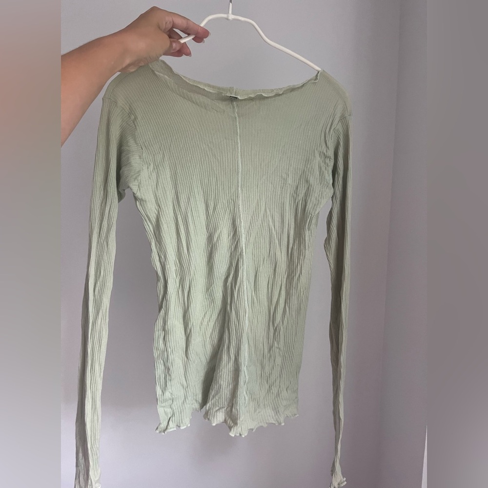 Baserange Sea foam green cotton ribbed long sleeve size Large